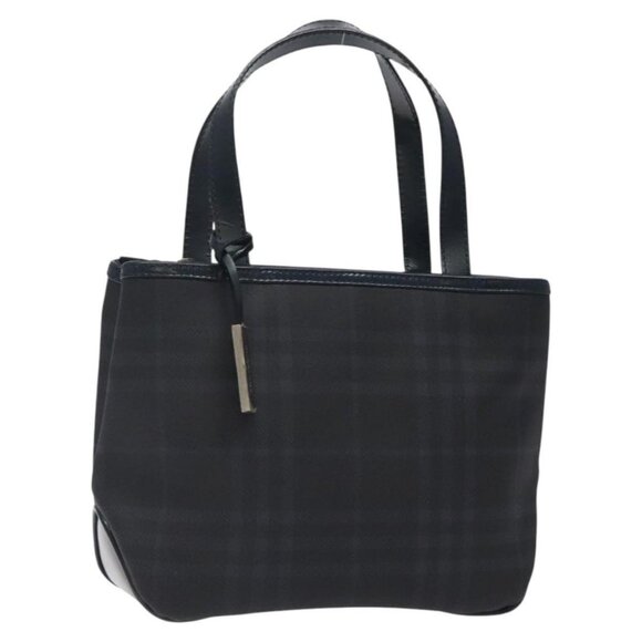 BURBERRY Nova Check Hand Bag PVC Navy Silver Auth MX352 - Picture 1 of 16